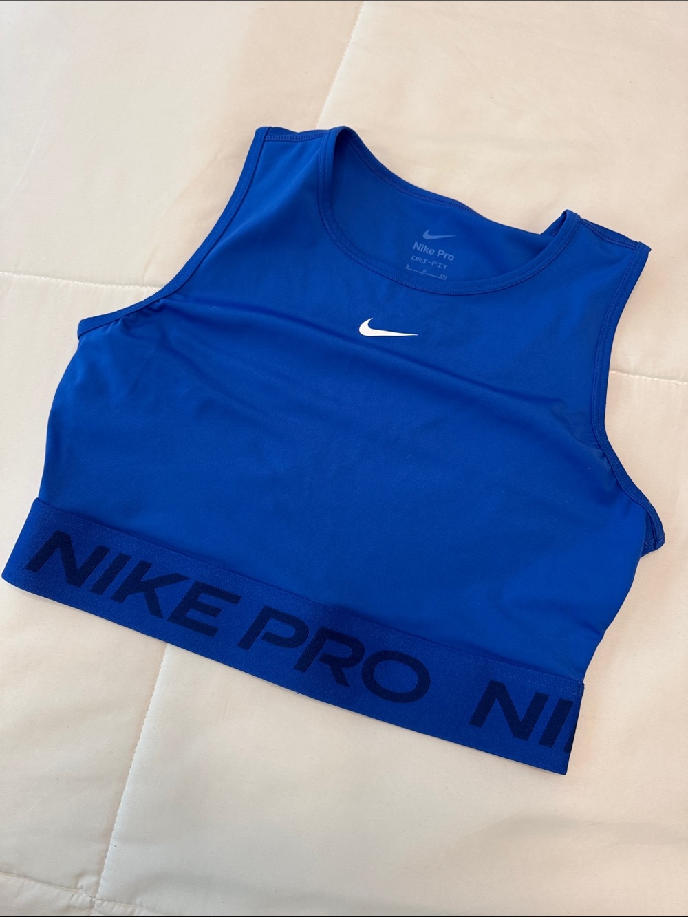 Nike pro Blue Cropped Pro Sports Tank with White Swoosh